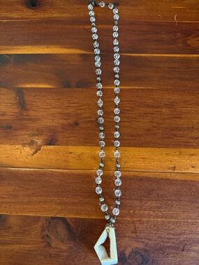 Clear Beaded Necklace with White Geometric Pendant